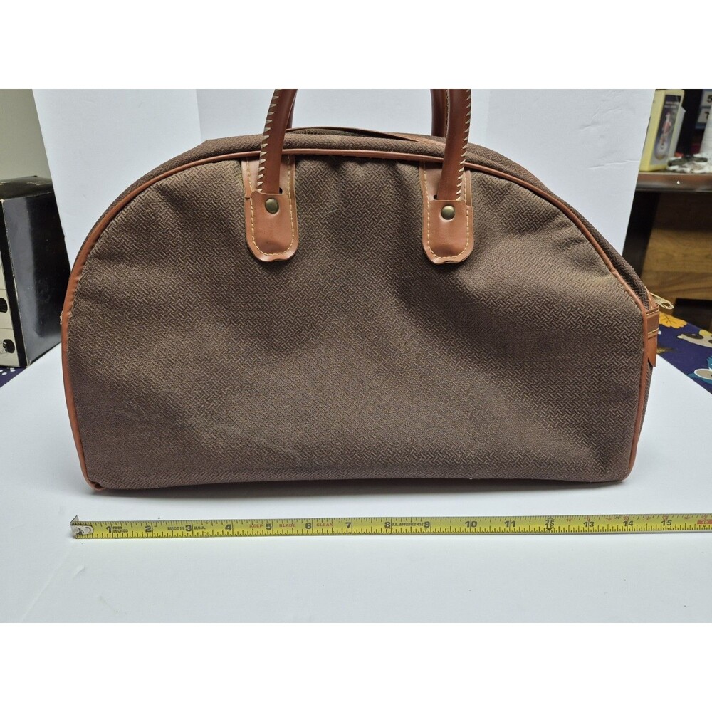 Vintage Atlantic Brown Travel Bag Leather Handle Brown Train Case Bag